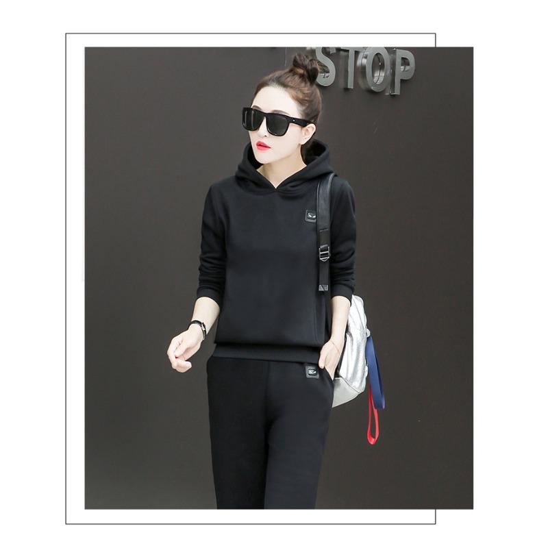 Thick Velvet Autumn and Winter Sportswear Casual Suit Hooded Long-sleeved Sweatshirt Two-piece Set