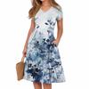 Women's Summer Casual Print V-Neck Short Sleeve Dress With Pockets