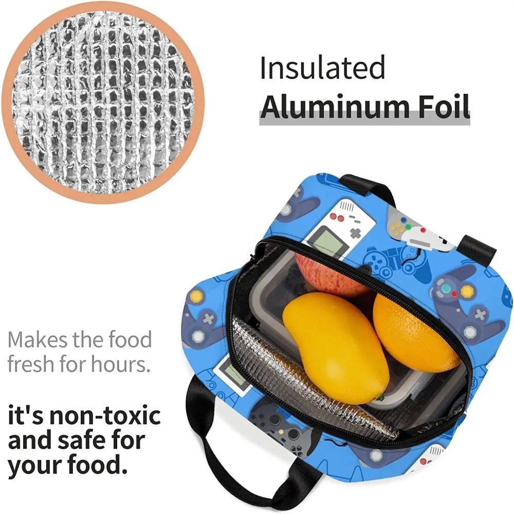 Gamer Portable Lunch Tote Bag Reusable Gaming Thermal Lunch Box for Men Women Kids for School Camping Hiking Picnic Beach Travel