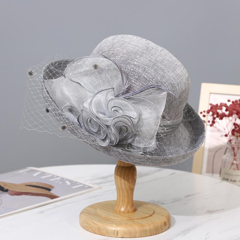Summer women's gauze hat women's sun hat aristocratic hat women's mesh yarn curled flower top hat women's British celebrity cool hat