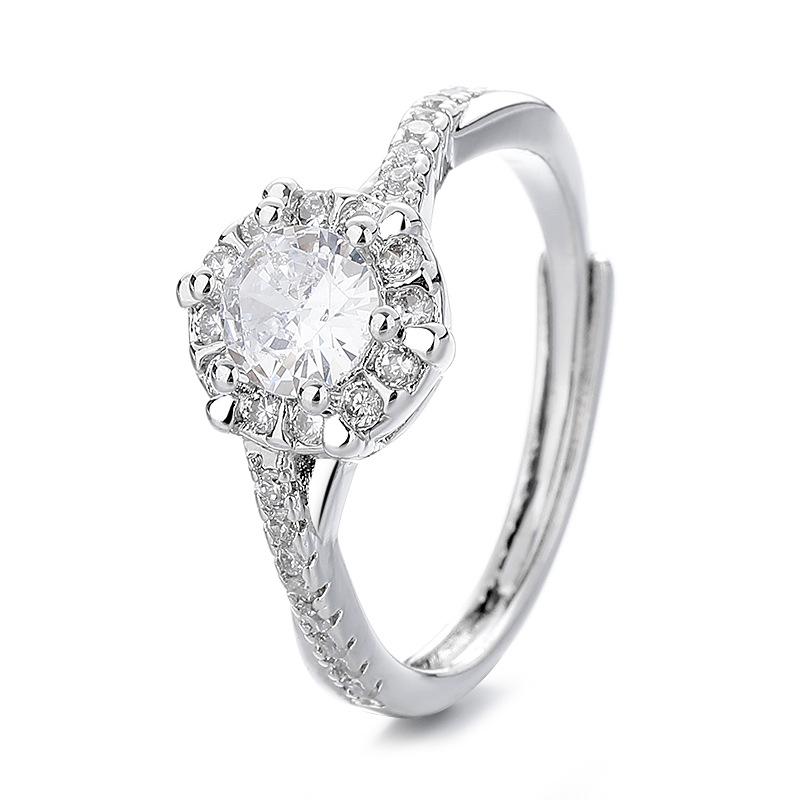 

2026 New Six-Prong Twisted Arm Open Ring Women s One Carat Luxury Diamond Ring Wedding Ring Resizable срібний