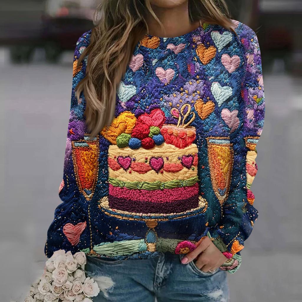 Women's Fashion Casual Long Sleeve  Printed Neck Sweatshirt Top