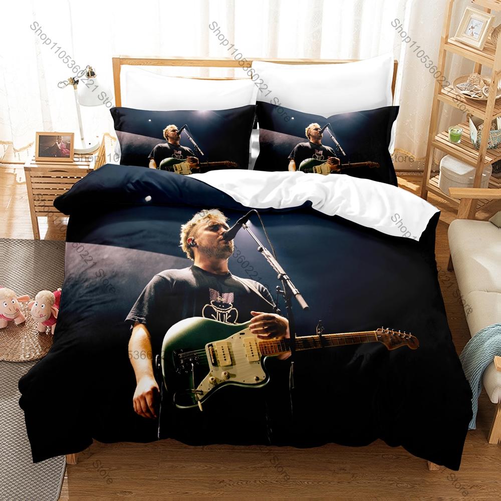 S-Sam Fender Duvet Cover + 2 Pillowcases Simple Vintage Rock Text Pattern Print 3 Pieces Bedding Linen Young Indie Music Fan