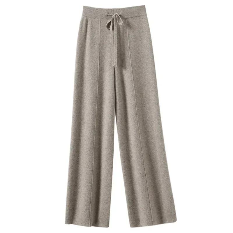 Autumn and Winter Women's High Waisted Warm Knitted Straight Leg Pants Solid Color Hanging Loose Wide Leg Pants