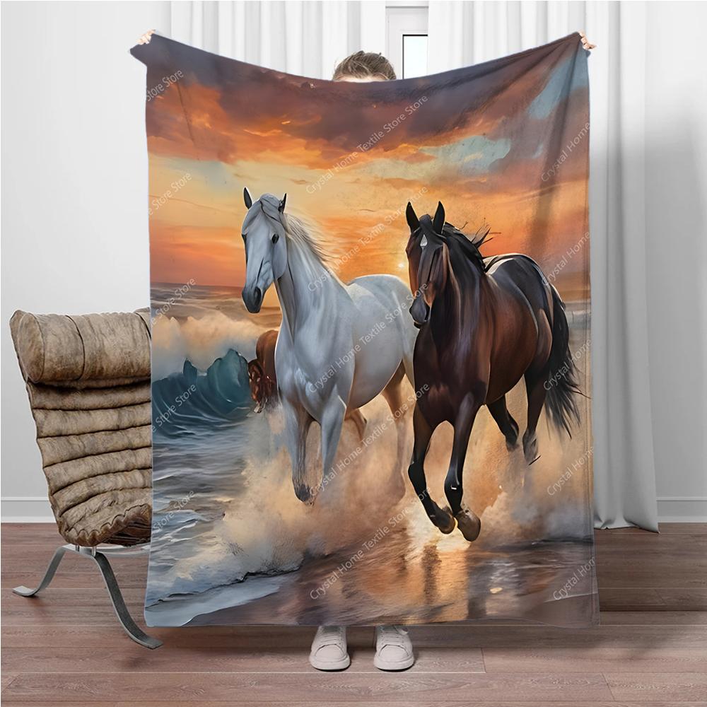 Horse Themed Soft Flannel Blankets,Warm Throw Blanket Comfortable Blankets for Picnic Beds Sofa Home Bedroom Cover Kids Gifts