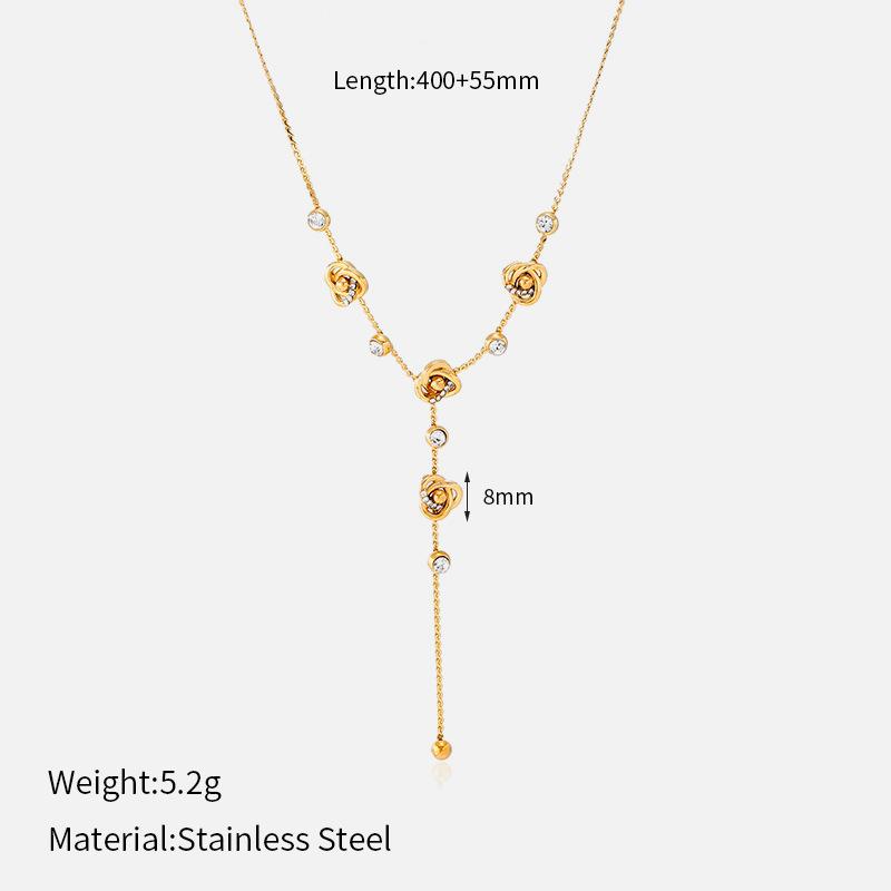 Niche Temperament Exquisite Zircon Necklace Women's High Sense Versatile Collarbone Chain Stainless Steel Flower Fringed Pendant