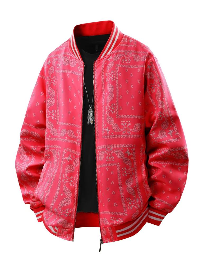 Herren Schwarze Trainingsjacke mit Paisley-Print und Kontraststreifen mit Reißverschluss