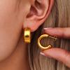 Qiong Yao Minimalist 20mm Gold-Plated Stainless Steel C-Shaped Earrings with Geometric Design