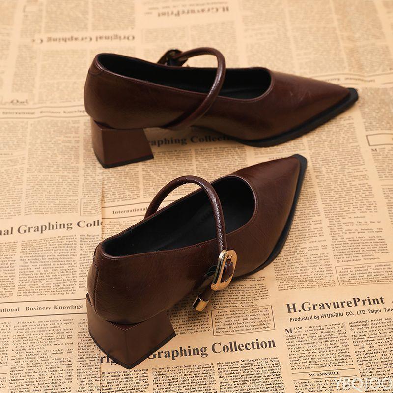 Ladies Spring Fashionable Versatile New High Heels Elegant Minimalist Pointed Women's Shoes Shallow Mouth Middle Heel Shoes
