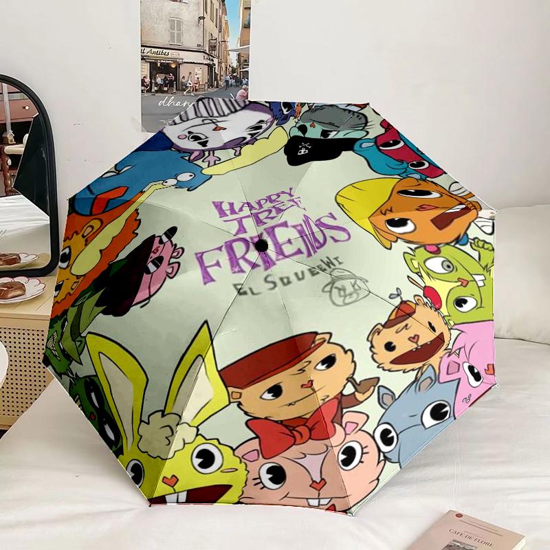 Happy Tree Friends Anniversary Umbrella 8-Frame for Travel, Camping, Casual Lightweight Portable Umbrella, Essential for Every Family Holidays Gift