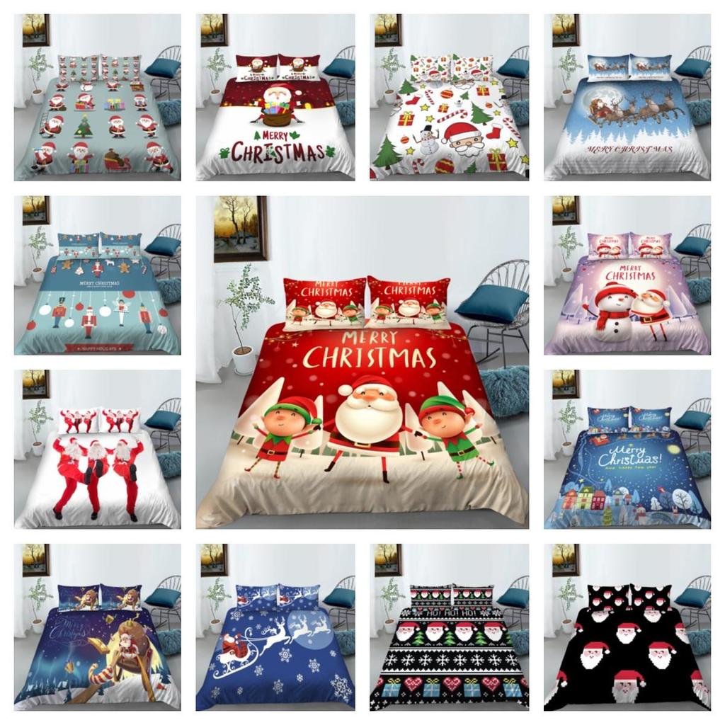 3D-Weihnachtsbedruckter Bettwäschebezug-Anzug mit Kissenbezug, Heimtextilien, 2/3 Stück Bettwäsche, Bettbezüge