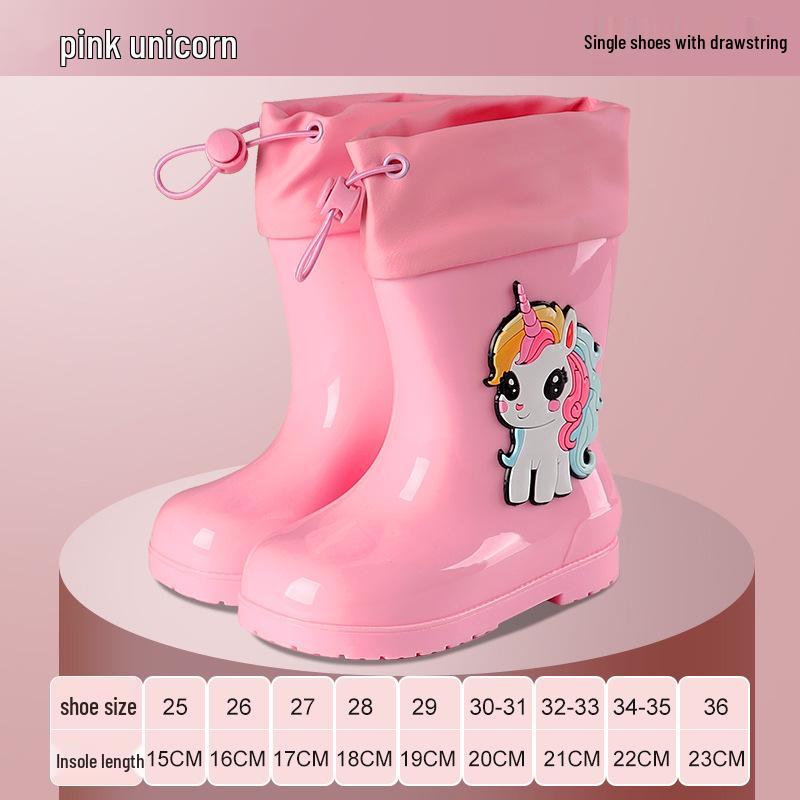Kinder Cartoon Regenstiefel, Rutschfest mit elastischer Öffnung und weicher Samtsohle für ältere Kinder