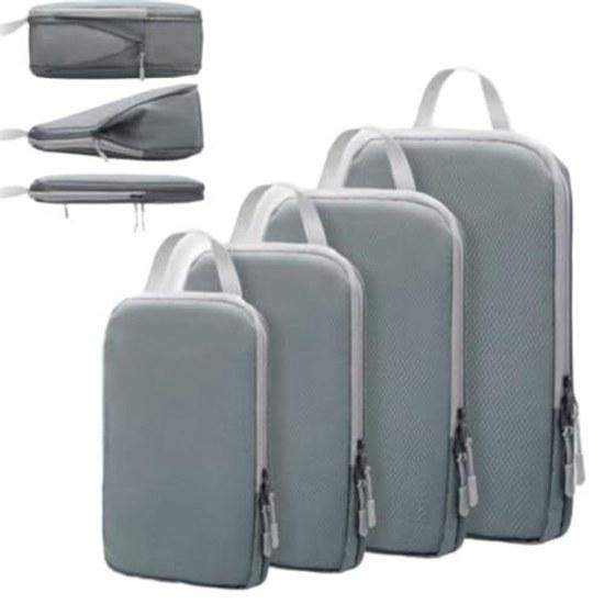 Compression travel pouch bag 4-piece set washable water-repellent 60 gray