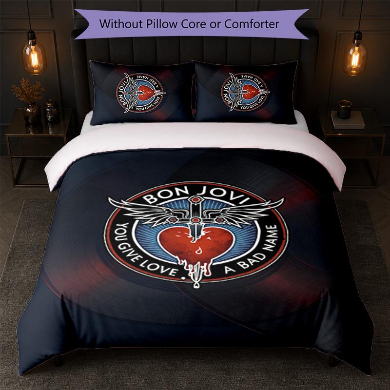 Set Biancheria da Letto 3 Pezzi Stampa Bon Jovi Copripiumino con Due Federe Biancheria da Letto Morbida per Camera da Letto Domestica