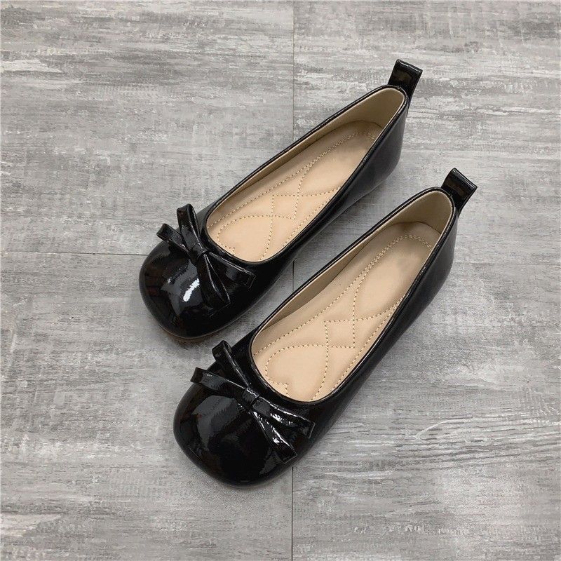 Sløyfe med skjørt ensfarget yttertøy Doudou sko nye retro lett munn flatsålesko kvinner