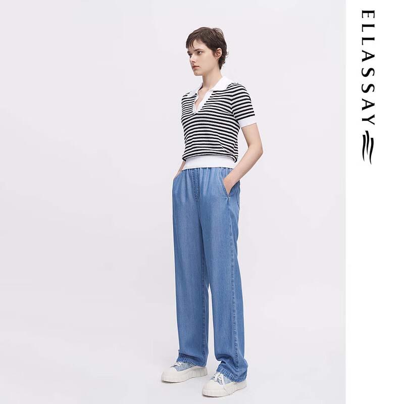 ELLASSAY Women's V-Neck Lapel Knit Top