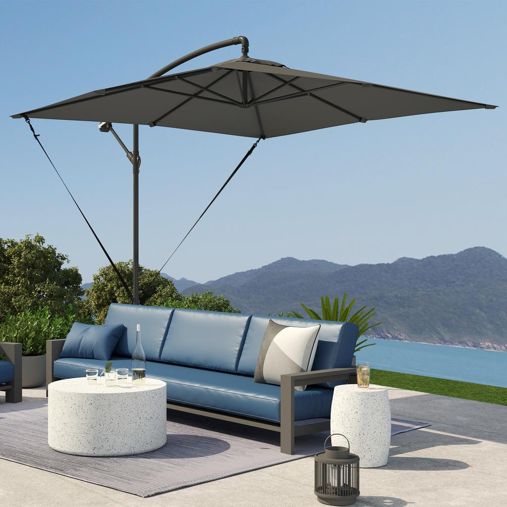 Cantilever Parasol, Adjustable Canopy, 8 Ribs, Crank, 2.5 x 2.5 m, Dark Grey