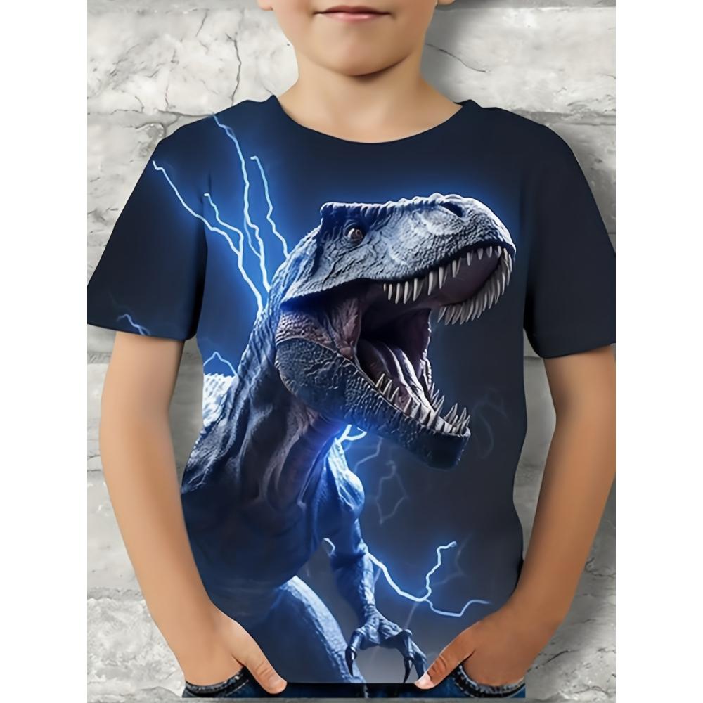 Jungen T-Shirt Realistischer 3D Dinosaurier Aufdruck Kinder Kurzarm Sommer Freizeit T-Shirt Tops Lockere T-Shirts Kinderbekleidung