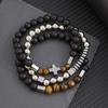 Vintage Multilayer Beaded Bracelet for Men Fashion Hip Hop Tiger Eye's CCB Titanium Steel Cross Beads Bracelets Accessories Men