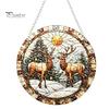 Leichtes Dekoratives Kunstobjekt Acryl-Fensteraufhänger im Buntglas-Stil, Lebensbaum & Winterwald Bunter Hängeornament Runder Sonnensammler
