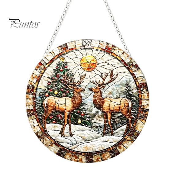 Leichtes Dekoratives Kunstobjekt Acryl-Fensteraufhänger im Buntglas-Stil, Lebensbaum & Winterwald Bunter Hängeornament Runder Sonnensammler