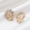Geometric Sweet Five Petal Flower Zircon Stud Earrings Women European American High End Daily Dating Jewelry Gift