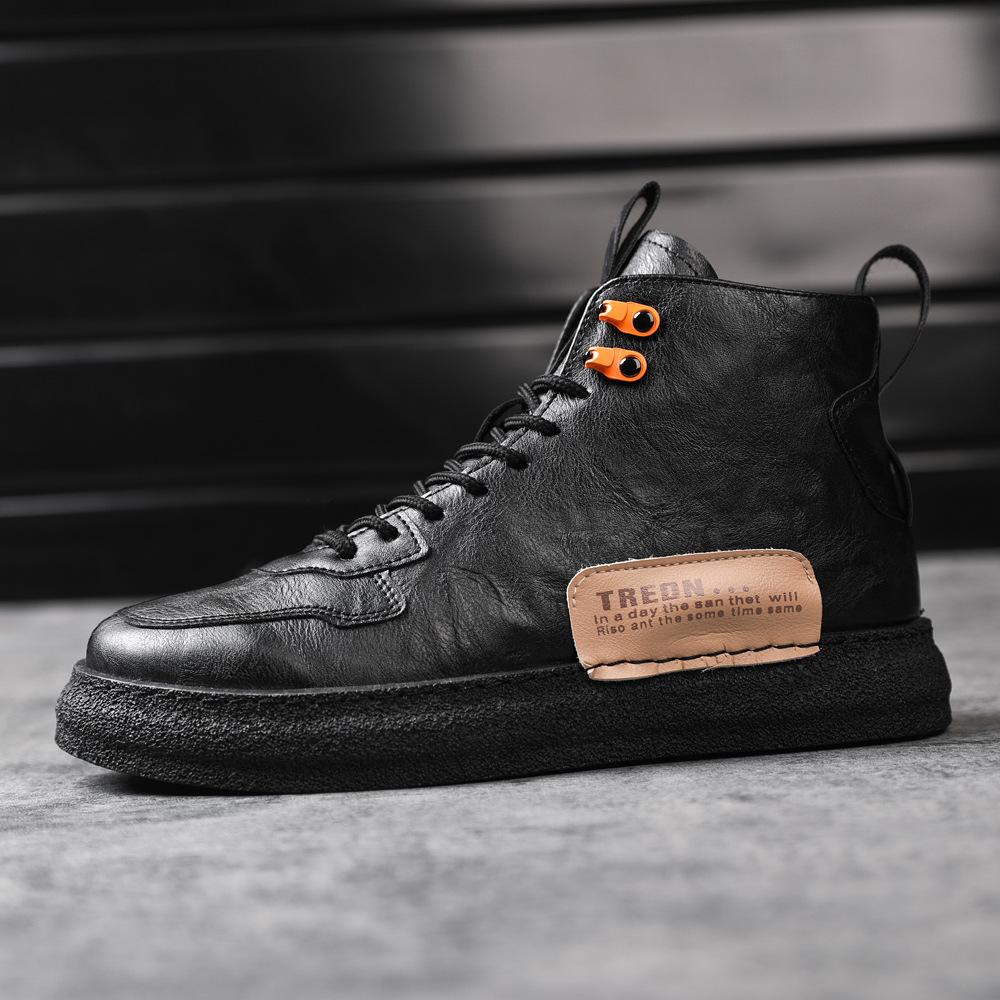 Fashion Men Casual Sneakers Ankle Boots Black PU Leather Autumn Winter Comfortable High-top Casual Shoes Soft Leahter Platform Boots Man