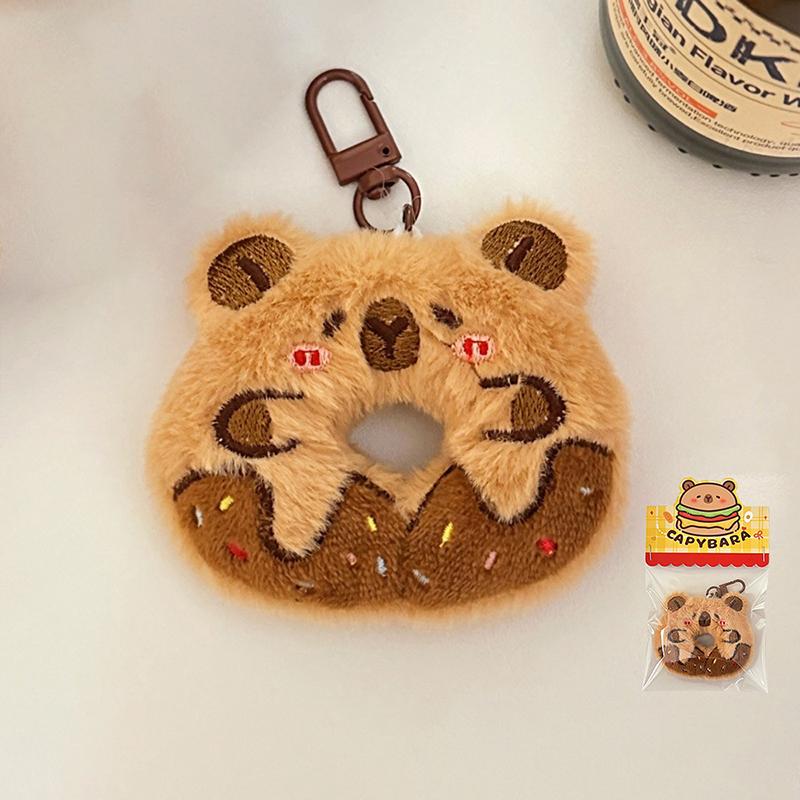 Creative Hamburger Fried Chicken Capybara Keychain Cute Cartoon Food Keyring Lovely Plush Keychains Bag Pendant Couple Gifts