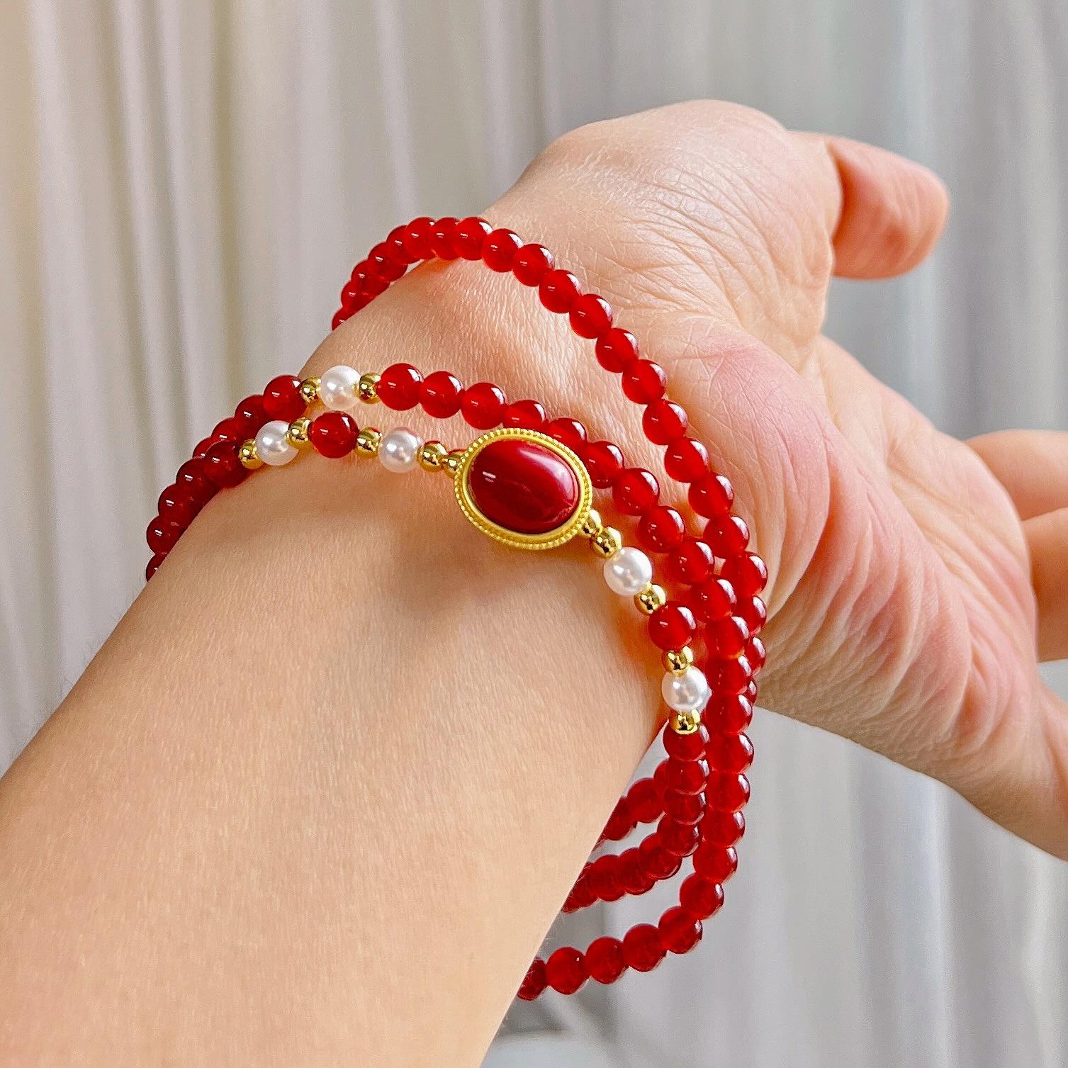 4Mm Autumn And Winter Natural Ice Transparent Chalcedony Design Sense Multi-Circle Bracelet Bracelet