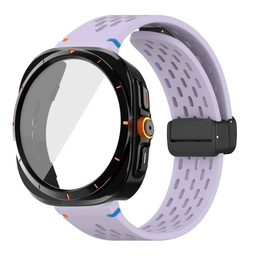 Case+Strap for Samsung Galaxy Watch 7 6 40mm 44mm Silicone Magnetic buckle Band Change To Ultra  Tempered Glass Screen Protector
