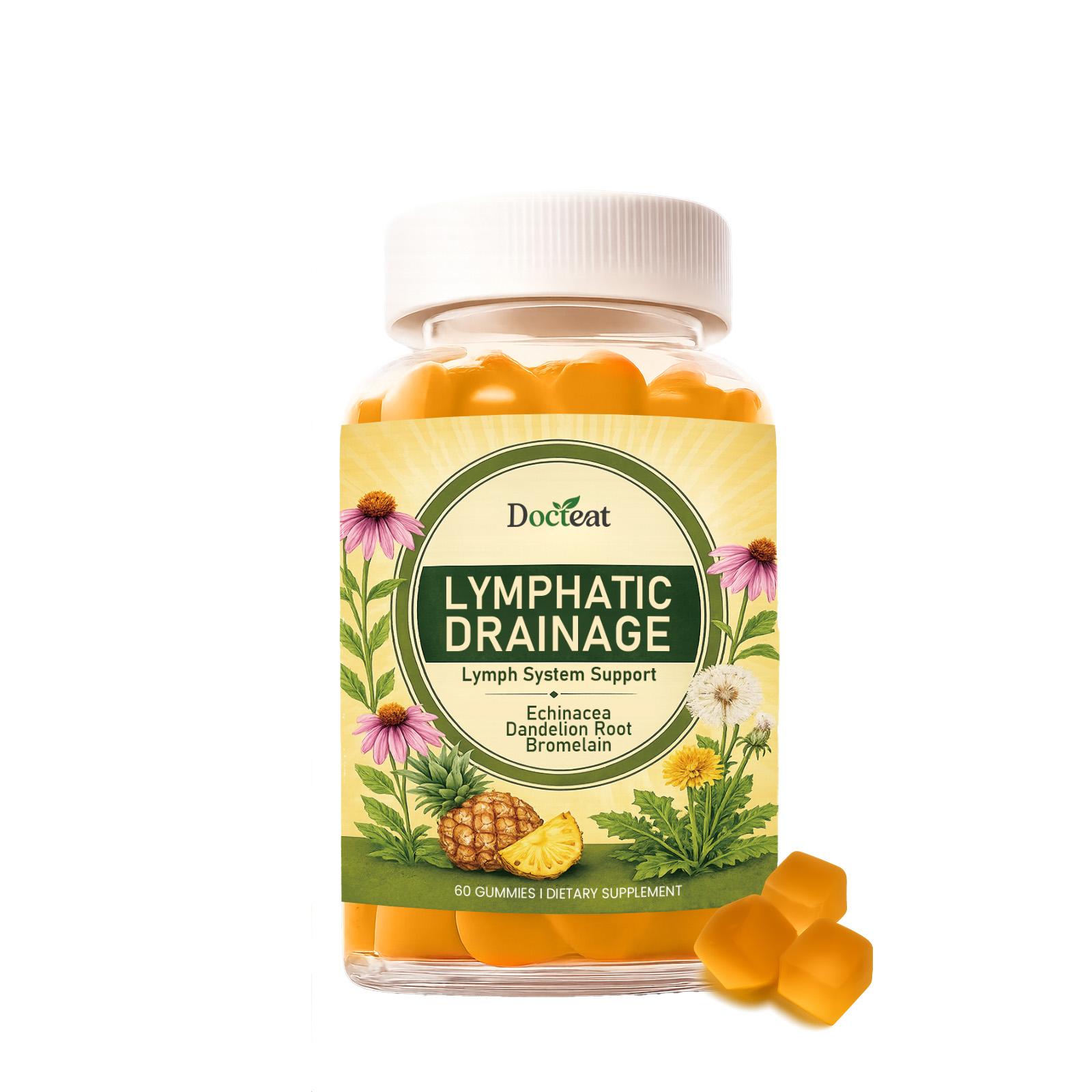 Docteat Lymphdrainage Gummibärchen | Echinacea 200mg Löwenzahnwurzel 200mg | Lymphfluss, Entgiftung, Immununterstützung, 60 Stück 1pack