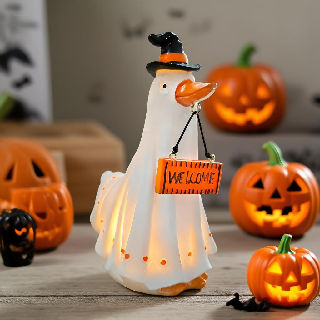 Creative Cute Ghost Statue Puppy Kitten Duck Calf Resin Figurines Halloween Decoration Hanging Ornaments Home Party Decor Crafts