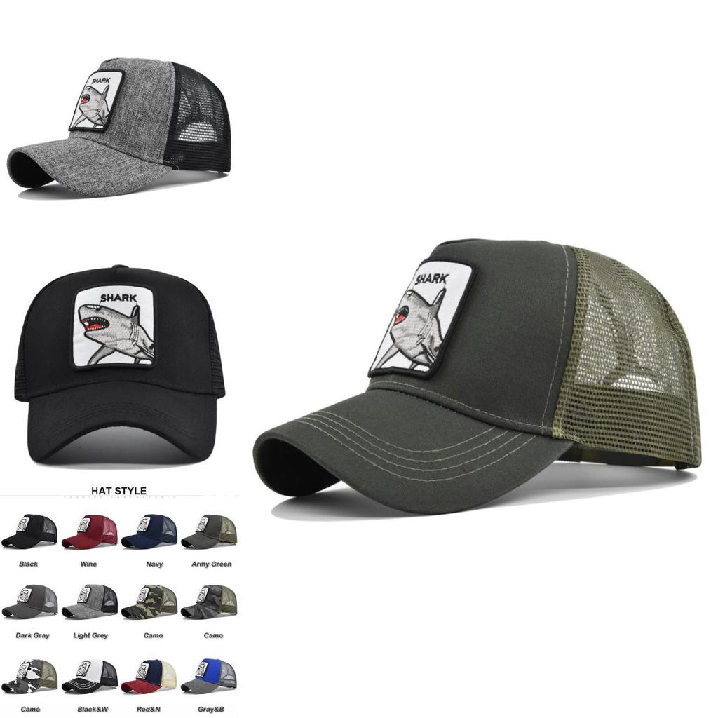 Casquette Respirante à Languette de Canard avec Broderie Animal Requin Visière Courbée Chapeau de Soleil