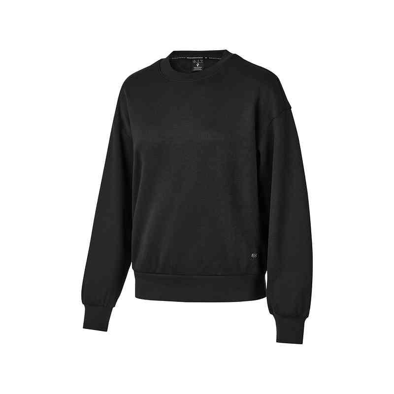 Skechers Sport Lifestyle Series Fashion Casual Knitted Loose Fleece Warm Sweatshirt Women sweatshirt Carbon-Black P424W010-0018 S