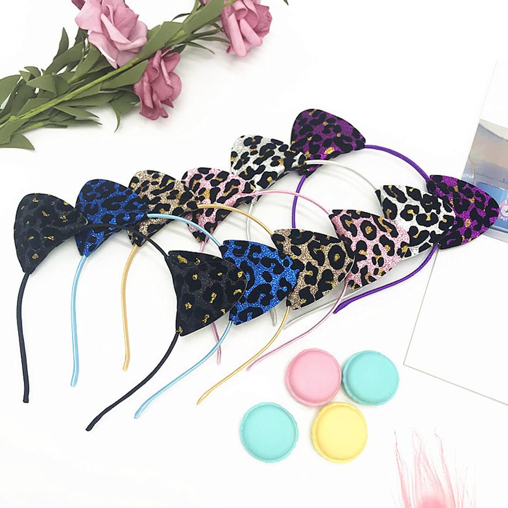 Leopard Pattern Cats Ear Headband for Women and Girl Costume Hairhoop Music Festival Holiday Party Gathering Hairband