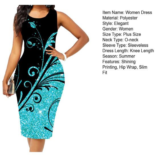 O-Gât fără mâneci talie strânsă rochie de femeie rochie de vară cu imprimare strălucitoare