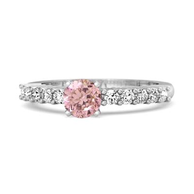 Pink CZ Round Solitaire Women Wedding Ring - 925 Sterling Silver