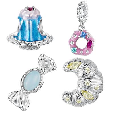 Traum Süßigkeiten Donut Anhänger Zubehör S925 Sterlingsilber Mädchen Herz Dessert DIY Perlen