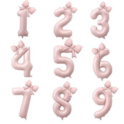 1 Set Large 40inch Number Pink Foil Balloon With Bow 1 2 3 4 5 6 7 8 9 For Kid Boys Girls Birthday Party Baby Shower Decorations