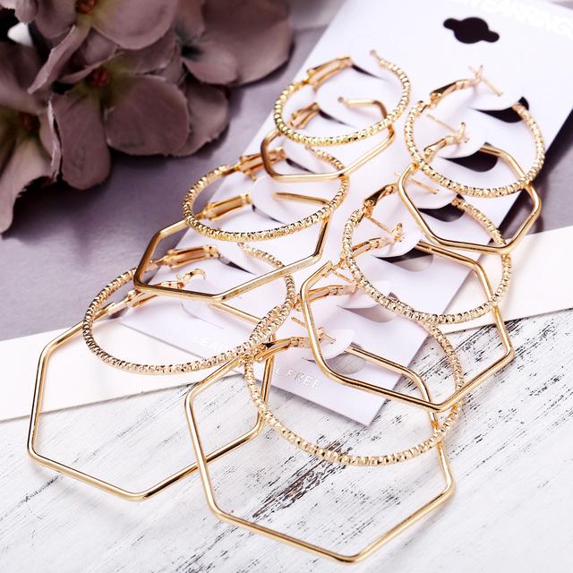 6 Pair Women Large Circle Silver Color Hoop Earrings Gold for Women Round Huggie Creole Earrings Set Vintage Hoops Ear Rings