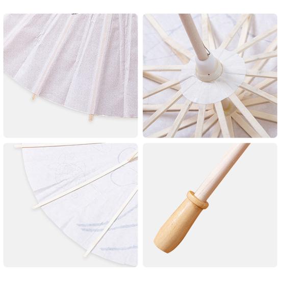 DIY Coloring Paper Umbrella with Bamboo Handle Handmade Chinese Oiled Paper Umbrella White Paper Umbrella Japanese Parasol Decoration