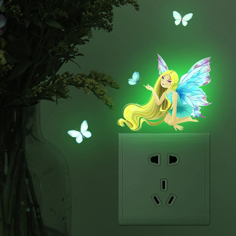 Mermaid Fairy Glow-In-The-Dark Switch Stickers Bedroom Living Room Room Switch Decorative Wall Stickers