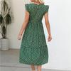 Summer Women Long Dress Polka Dot Print Round Neck Ruffled Sleeveless