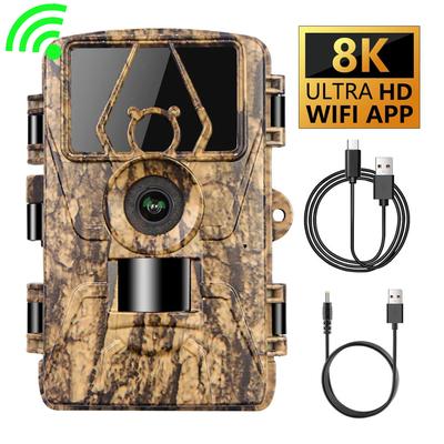 8K WiFi Yaban Hayatı Kamerası 130° Algılama Açısı 60MP Su Geçirmez Dış Mekan Hayvan Avı Yaban Hayatı İzleme Video Fotoğraf Tuzağı Vahşi Kamera APP Kontrolü