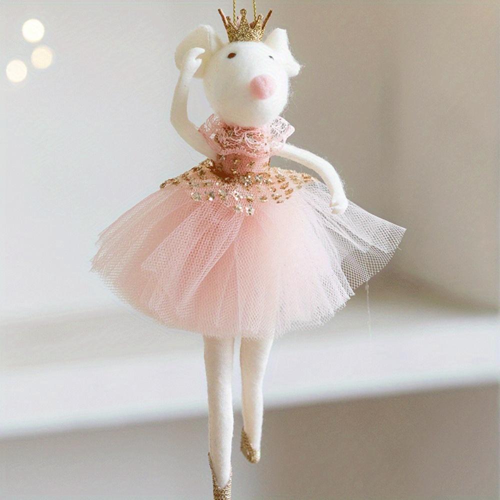 Vánoční dekorace Závěsné ozdoby, Růžové síťované šaty Zlatá koruna Vánoční myška Kreativní závěsné, Závěsné ozdoby na vánoční stromek
