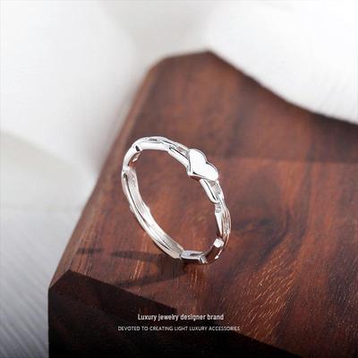 925 Sterling Silver Heart Net Celebrity Ring for Women - Versatile Niche Design Hollow Chain Index Finger Ring, Cold Style.