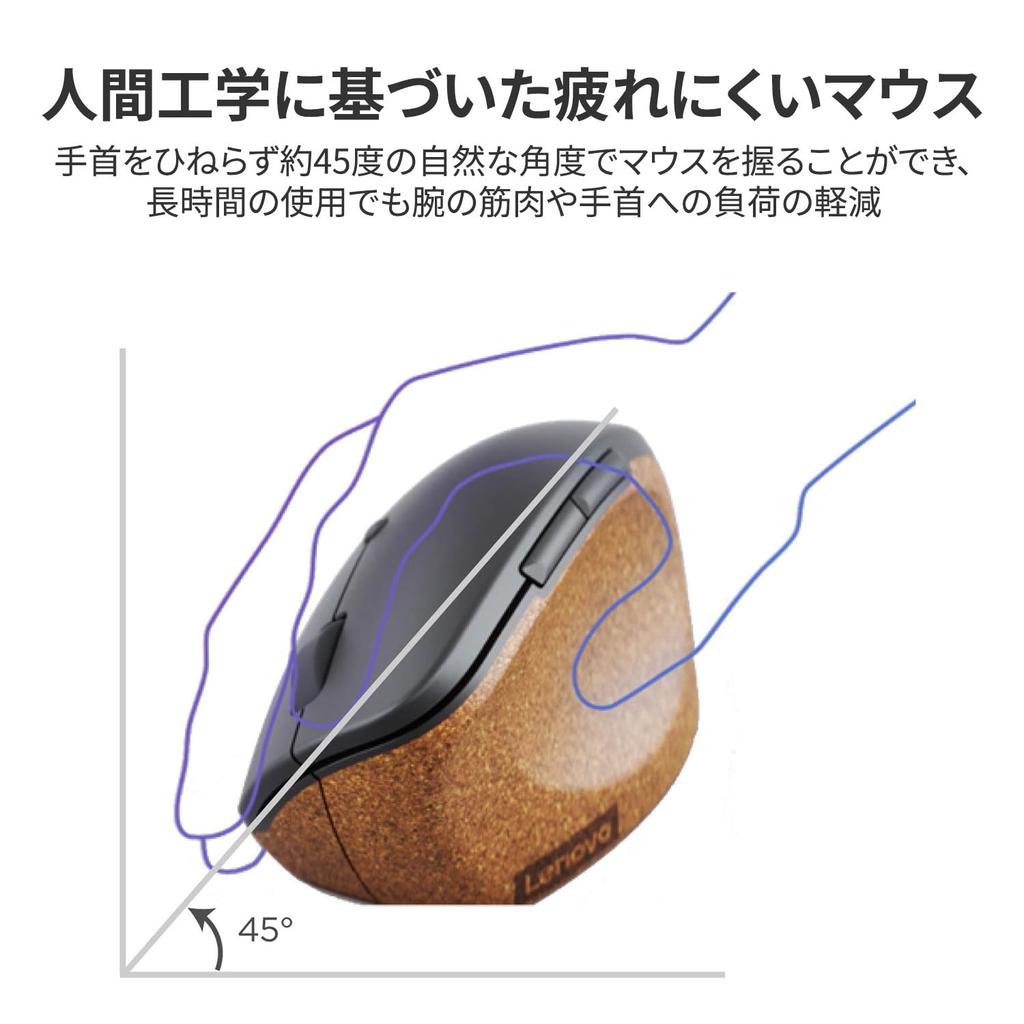 Lenovo Go Wireless Vertical Mouse, Wireless Connection, 6 Buttons, Blue LED, DPI Switching, Right-Handed, 4Y51C33792