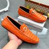Men’s Moccasins Green Driving Shoes Red Leather Flats Casual Slip-ons Plus Size Color Orange Shoes for Men