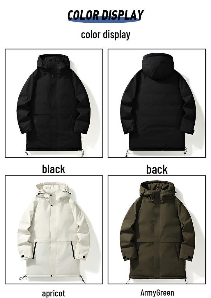2025 Men's Winter Fashion Mid-Length Hooded Down Jacket - 90% White Duck Down Coat