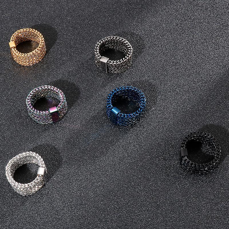 Personalized Stainless Steel Jewelry, Pop Rock Hip Hop Four-Row Keel Titanium Steel Men'S Ring